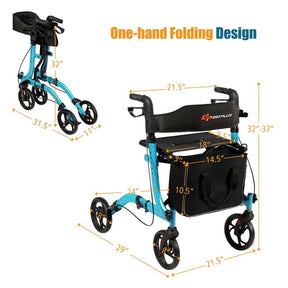 Folding Rollator Walker with Seat & Storage Bag, Lightweight Medical Walker Rolling Mobility Walking Aid