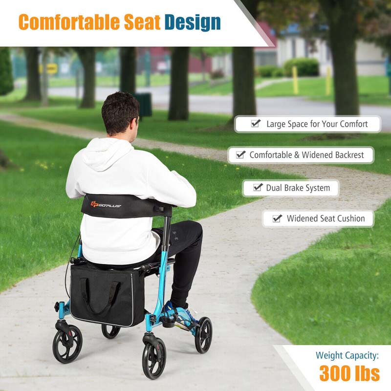 Folding Rollator Walker with Seat & Storage Bag, Lightweight Medical Walker Rolling Mobility Walking Aid