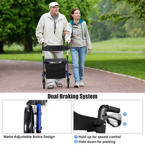 2 in 1 Folding Rollator Walker with Seat & 8" Wheels, Medical Walker Rolling Chair Mobility Walking Aid