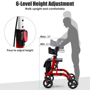 2 in 1 Folding Rollator Walker with Seat & 8" Wheels, Medical Walker Rolling Chair Mobility Walking Aid