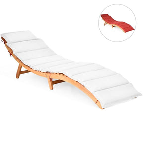 Patio Folding Wood Chaise Lounge Chair, Wooden Outdoor Sun Lounger with Cushioned Pad for Pool Beach Lawn