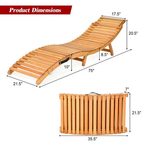 Patio Folding Wood Chaise Lounge Chair, Wooden Outdoor Sun Lounger with Cushioned Pad for Pool Beach Lawn