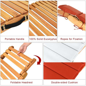 Patio Folding Wood Chaise Lounge Chair, Wooden Outdoor Sun Lounger with Cushioned Pad for Pool Beach Lawn