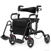 2 in 1 Folding Rollator Walker with Seat, Aluminum Medical Walker Transport Wheelchair with 8" Wheels & Bag, Mobility Walking Aid for Seniors