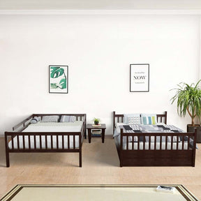 Full Over Full Bunk Bed with Trundle, Solid Wood Frame & Guardrails/Ladder, Space-Saving Bunk Bed for Adults Kids Teens, No Box Spring Needed