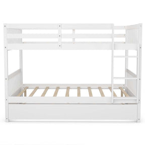 Full Over Full Bunk Bed with Trundle, Solid Wood Frame & Guardrails/Ladder, Space-Saving Bunk Bed for Adults Kids Teens, No Box Spring Needed