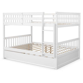 Full Over Full Bunk Bed with Trundle, Solid Wood Frame & Guardrails/Ladder, Space-Saving Bunk Bed for Adults Kids Teens, No Box Spring Needed