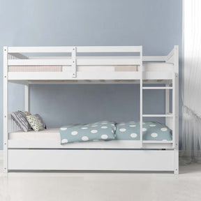 Full Over Full Bunk Bed with Trundle, Solid Wood Frame & Guardrails/Ladder, Space-Saving Bunk Bed for Adults Kids Teens, No Box Spring Needed