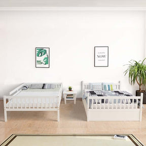 Full Over Full Bunk Bed with Trundle, Solid Wood Frame & Guardrails/Ladder, Space-Saving Bunk Bed for Adults Kids Teens, No Box Spring Needed