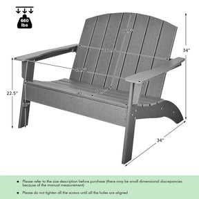 All-Weather HDPE Adirondack Loveseat, Outdoor 2-Person Patio Bench with Wide Armrests & Backrest, 660LBS Capacity for Garden, Backyard, Fire Pit