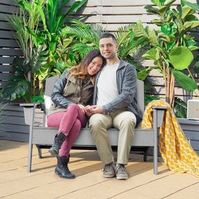 All-Weather HDPE Adirondack Loveseat, Outdoor 2-Person Patio Bench with Wide Armrests & Backrest, 660LBS Capacity for Garden, Backyard, Fire Pit
