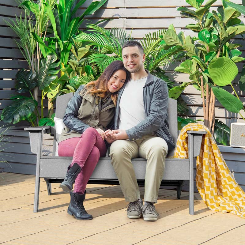 All-Weather HDPE Adirondack Loveseat, Outdoor 2-Person Patio Bench with Wide Armrests & Backrest, 660LBS Capacity for Garden, Backyard, Fire Pit