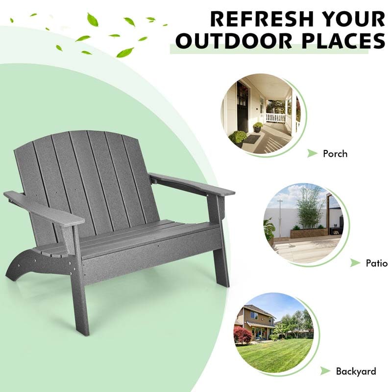 All-Weather HDPE Adirondack Loveseat, Outdoor 2-Person Patio Bench with Wide Armrests & Backrest, 660LBS Capacity for Garden, Backyard, Fire Pit