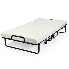 Portable Folding Bed with Mattress for Adults, Twin Size Rollaway Bed with 4" Memory Foam Mattress, 75" x 38" Foldable Guest Bed on Wheels