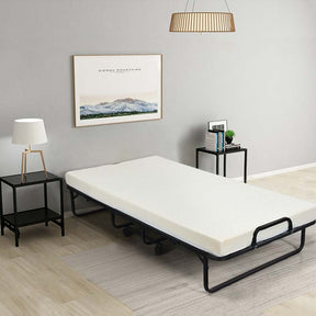 Portable Folding Bed with Mattress for Adults, Twin Size Rollaway Bed with 4" Memory Foam Mattress, 75" x 38" Foldable Guest Bed on Wheels