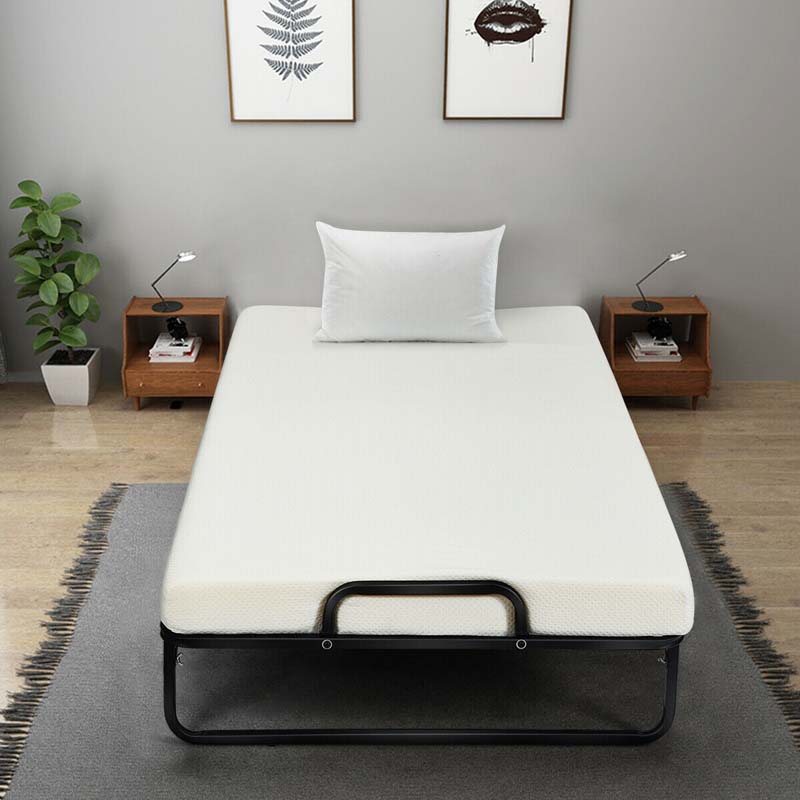 Portable Folding Bed with Mattress for Adults, Twin Size Rollaway Bed with 4" Memory Foam Mattress, 75" x 38" Foldable Guest Bed on Wheels