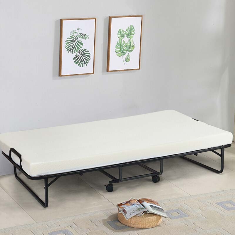 Portable Folding Bed with Mattress for Adults, Twin Size Rollaway Bed with 4" Memory Foam Mattress, 75" x 38" Foldable Guest Bed on Wheels
