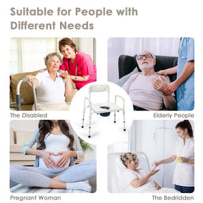 3-in-1 Bedside Commode Chair, Height Adjustable Toilet Seat, Portable Toilet Bath Shower Chair for Elders