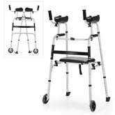 Folding Walker for Seniors, Lightweight Aluminum Mobility Aid with 5" Wheels, Seat & Armrest Pads, Adjustable Height Platform Walker for Elderly
