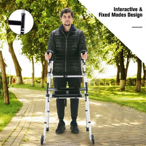 Folding Walker for Seniors, Lightweight Aluminum Mobility Aid with 5" Wheels, Seat & Armrest Pads, Adjustable Height Platform Walker for Elderly