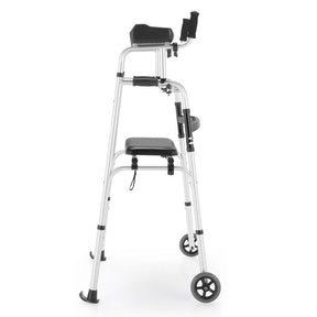 Folding Walker for Seniors, Lightweight Aluminum Mobility Aid with 5" Wheels, Seat & Armrest Pads, Adjustable Height Platform Walker for Elderly