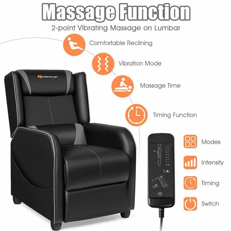 Massage Gaming Recliner Chair Racing Style PU Leather Single Sofa with Lumbar Cushion & Footrest, Adjustable Living Room Home Theater Seating