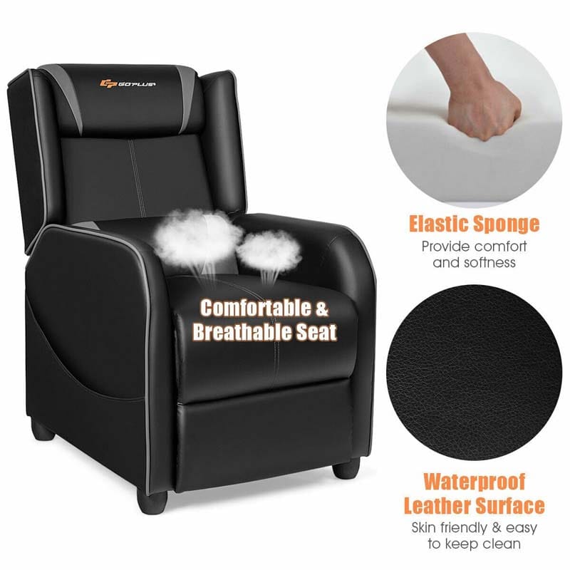 Massage Gaming Recliner Chair Racing Style PU Leather Single Sofa with Lumbar Cushion & Footrest, Adjustable Living Room Home Theater Seating