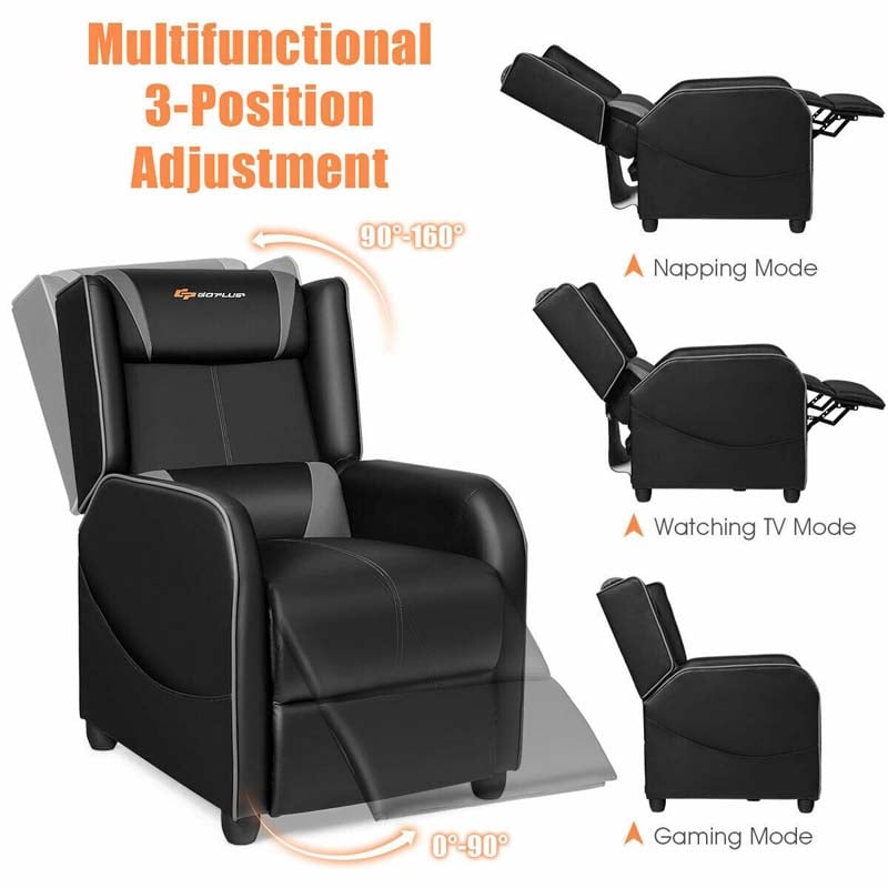 Massage Gaming Recliner Chair Racing Style PU Leather Single Sofa with Lumbar Cushion & Footrest, Adjustable Living Room Home Theater Seating