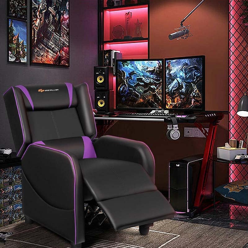 Massage Gaming Recliner Chair Racing Style PU Leather Single Sofa with Lumbar Cushion & Footrest, Adjustable Living Room Home Theater Seating