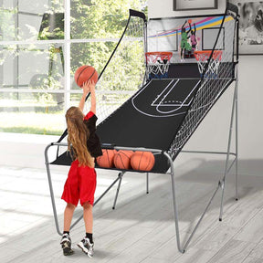 Foldable Dual Shot Basketball Arcade Game with LED Electronic Scoring, 8 Game Modes & 4 Balls, 2-Player Indoor Basketball Game for Kids Adults
