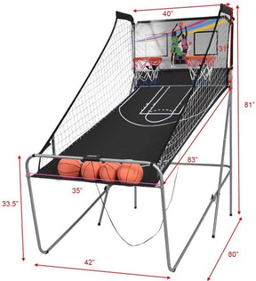 Foldable Dual Shot Basketball Arcade Game with LED Electronic Scoring, 8 Game Modes & 4 Balls, 2-Player Indoor Basketball Game for Kids Adults