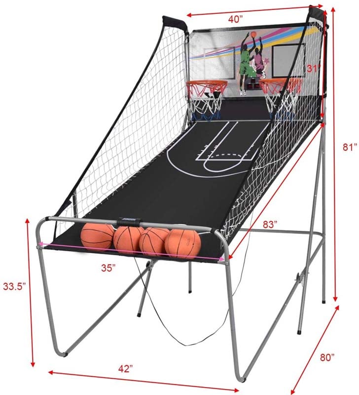 Foldable Dual Shot Basketball Arcade Game with LED Electronic Scoring, 8 Game Modes & 4 Balls, 2-Player Indoor Basketball Game for Kids Adults