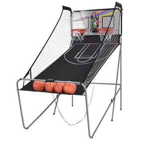 Foldable Dual Shot Basketball Arcade Game with LED Electronic Scoring, 8 Game Modes & 4 Balls, 2-Player Indoor Basketball Game for Kids Adults