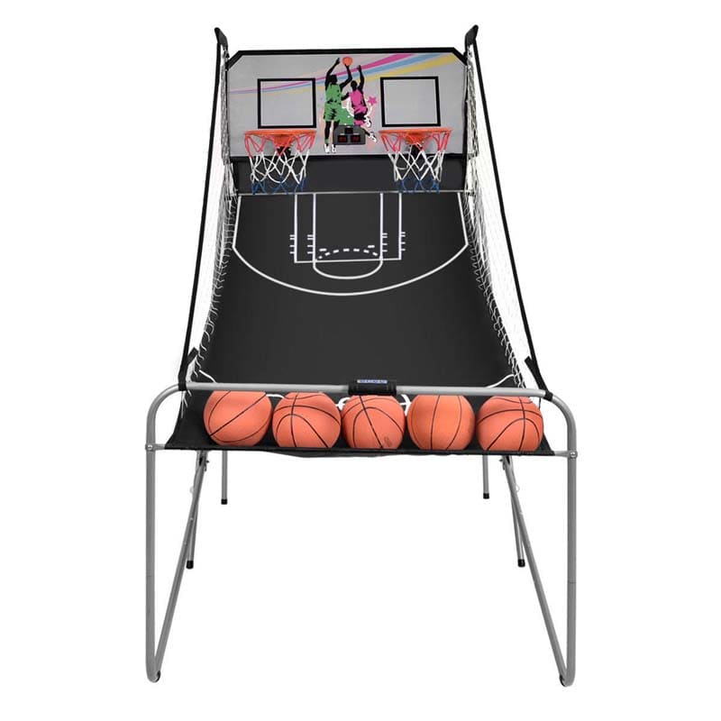 Foldable Dual Shot Basketball Arcade Game with LED Electronic Scoring, 8 Game Modes & 4 Balls, 2-Player Indoor Basketball Game for Kids Adults