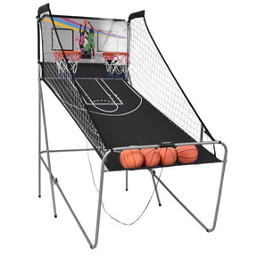 Foldable Dual Shot Basketball Arcade Game with LED Electronic Scoring, 8 Game Modes & 4 Balls, 2-Player Indoor Basketball Game for Kids Adults