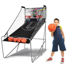 Foldable Dual Shot Basketball Arcade Game with LED Electronic Scoring, 8 Game Modes & 4 Balls, 2-Player Indoor Basketball Game for Kids Adults