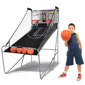 Foldable Dual Shot Basketball Arcade Game with LED Electronic Scoring, 8 Game Modes & 4 Balls, 2-Player Indoor Basketball Game for Kids Adults