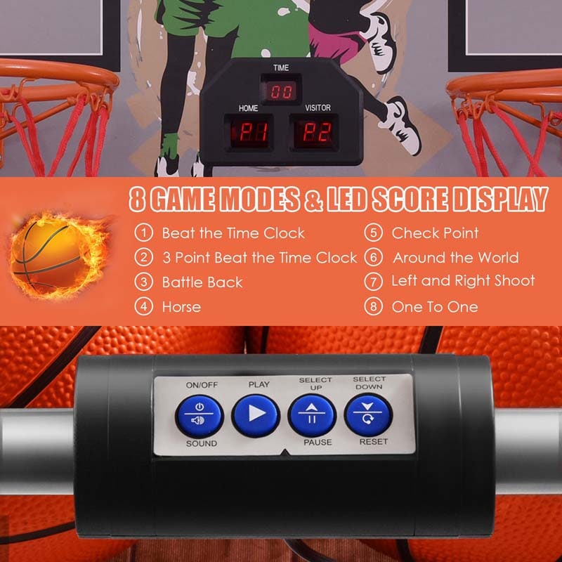 Foldable Dual Shot Basketball Arcade Game with LED Electronic Scoring, 8 Game Modes & 4 Balls, 2-Player Indoor Basketball Game for Kids Adults