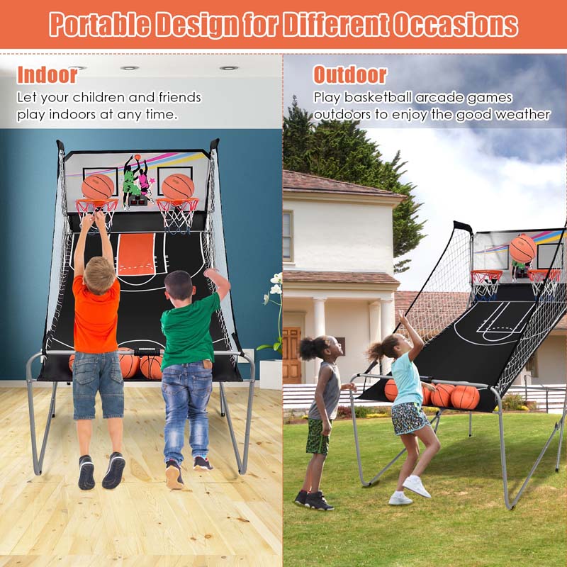 Foldable Dual Shot Basketball Arcade Game with LED Electronic Scoring, 8 Game Modes & 4 Balls, 2-Player Indoor Basketball Game for Kids Adults