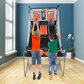 Foldable Dual Shot Basketball Arcade Game with LED Electronic Scoring, 8 Game Modes & 4 Balls, 2-Player Indoor Basketball Game for Kids Adults