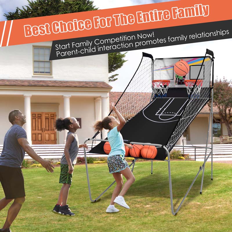 Foldable Dual Shot Basketball Arcade Game with LED Electronic Scoring, 8 Game Modes & 4 Balls, 2-Player Indoor Basketball Game for Kids Adults