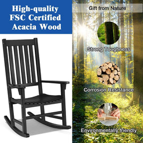 2PCS Acacia Wood Rocking Chair, High Back Porch Rocker with Wide Seat & Ergonomic Armrest for Indoor Outdoor Use