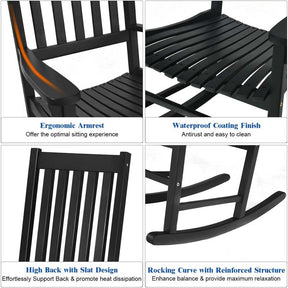 2PCS Acacia Wood Rocking Chair, High Back Porch Rocker with Wide Seat & Ergonomic Armrest for Indoor Outdoor Use