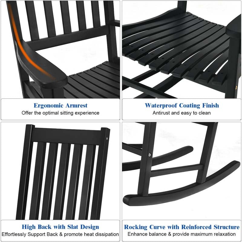 2PCS Acacia Wood Rocking Chair, High Back Porch Rocker with Wide Seat & Ergonomic Armrest for Indoor Outdoor Use