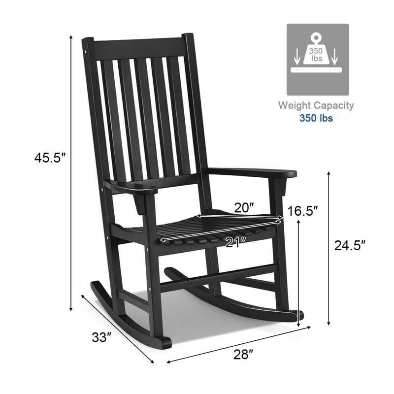 2PCS Acacia Wood Rocking Chair, High Back Porch Rocker with Wide Seat & Ergonomic Armrest for Indoor Outdoor Use