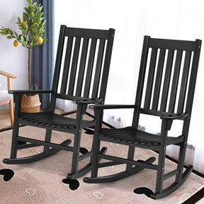 2PCS Acacia Wood Rocking Chair, High Back Porch Rocker with Wide Seat & Ergonomic Armrest for Indoor Outdoor Use