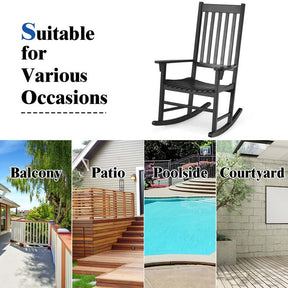 2PCS Acacia Wood Rocking Chair, High Back Porch Rocker with Wide Seat & Ergonomic Armrest for Indoor Outdoor Use