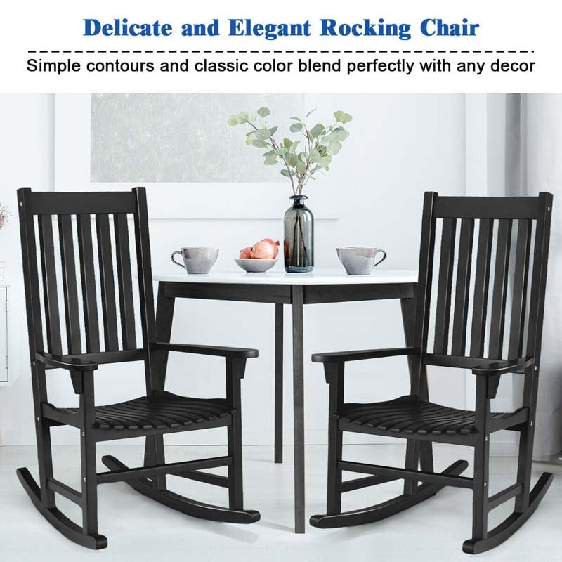 2PCS Acacia Wood Rocking Chair, High Back Porch Rocker with Wide Seat & Ergonomic Armrest for Indoor Outdoor Use