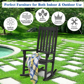 2PCS Acacia Wood Rocking Chair, High Back Porch Rocker with Wide Seat & Ergonomic Armrest for Indoor Outdoor Use