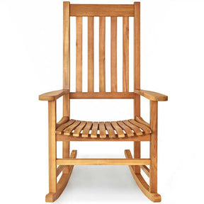 2PCS Acacia Wood Rocking Chair, High Back Porch Rocker with Wide Seat & Ergonomic Armrest for Indoor Outdoor Use